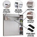 Easy-Lift Queen Murphy Wall Bed in Grey with Bookshelf