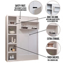 Easy-Lift Twin Murphy Wall Bed in Natural Brown Wood Grain with Bookshelf