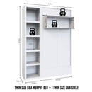Easy-Lift Twin Murphy Wall Bed in White with Bookshelf