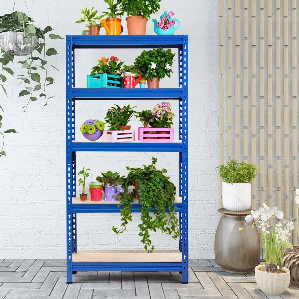 Heavy Duty 60 inch Adjustable 5-Shelf Metal Storage Rack in Navy Blue, photo 3 of 4