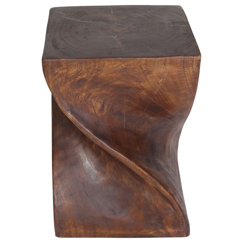 Big Twist Wood Stool Accent Table 14 in SQ x 20 in H Mocha Oil