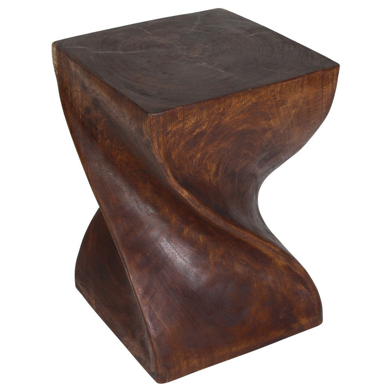 Big Twist Wood Stool Accent Table 14 in SQ x 20 in H Mocha Oil