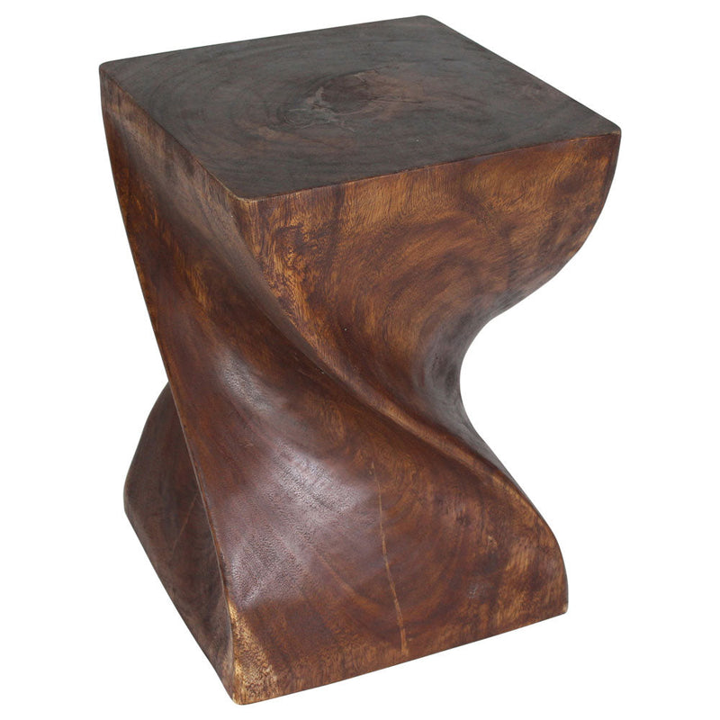 Big Twist Wood Stool Accent Table 14 in SQ x 20 in H Mocha Oil