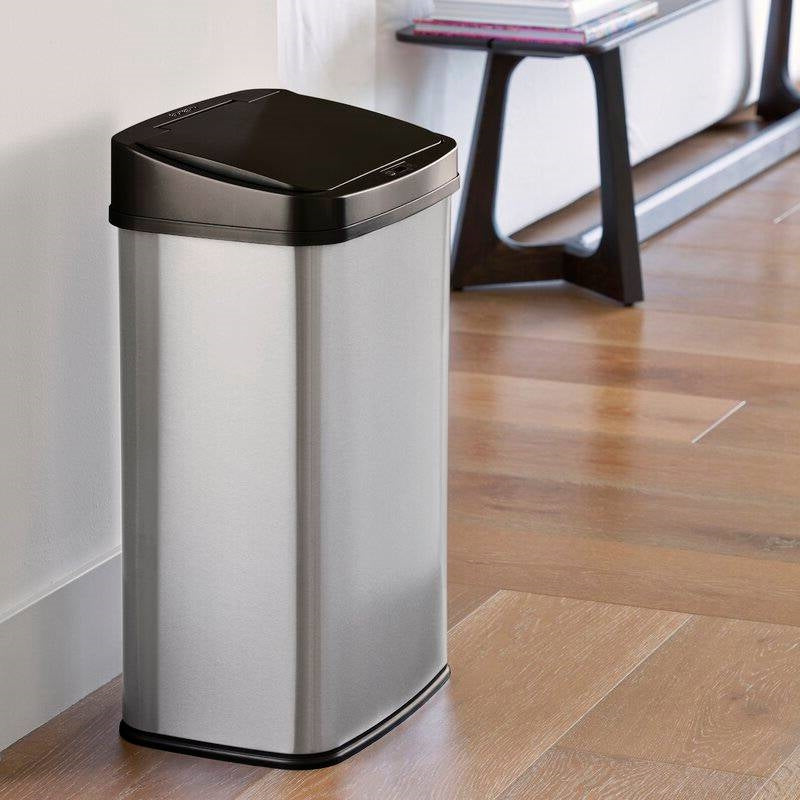 Black Top 13-Gallon Stainless Steel Kitchen Trash Can with Motion Sensor Lid, photo 4 of 4
