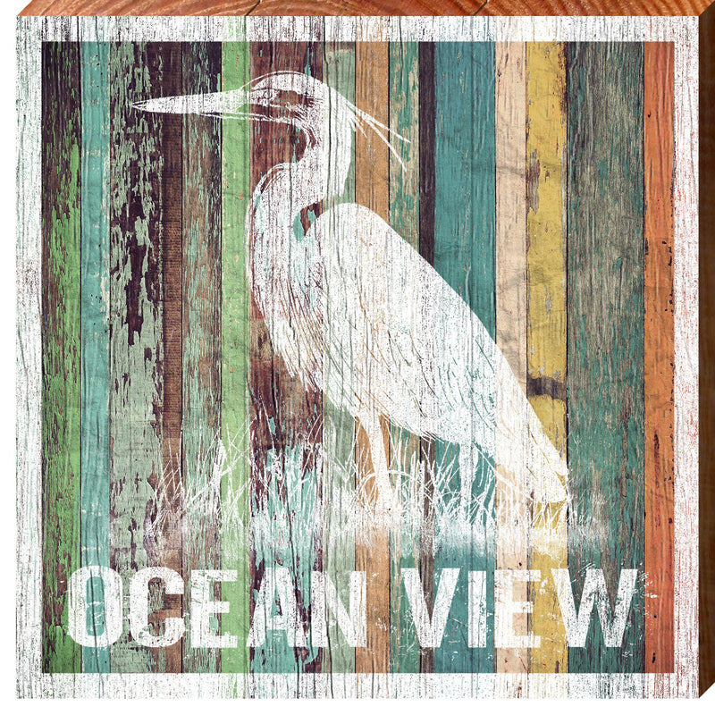 Ocean View Heron | Wall Art Print on Real Wood