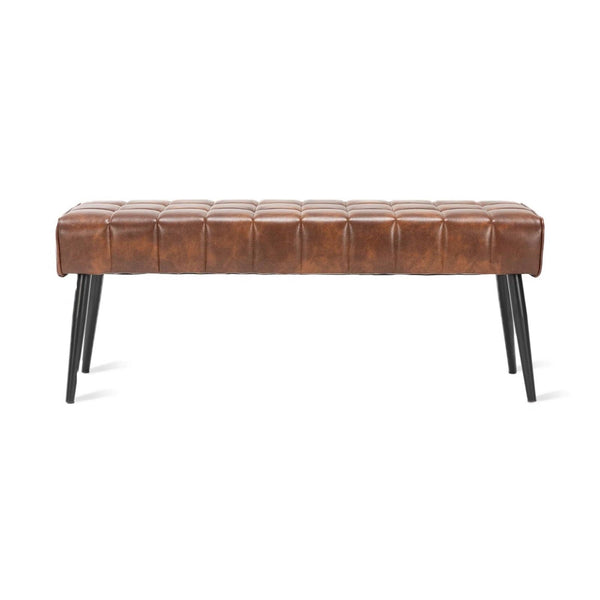 Mid-Century Modern Bedroom Bench with Brown PU Leather Seat and Tapered Legs, photo 2 of 5