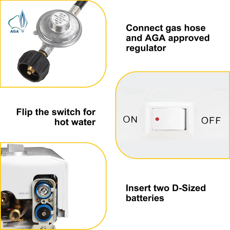 Camplux 8L Portable Gas Hot Water Heater w/ 4.3L Pump & Sink Sprayer & Shower Stand