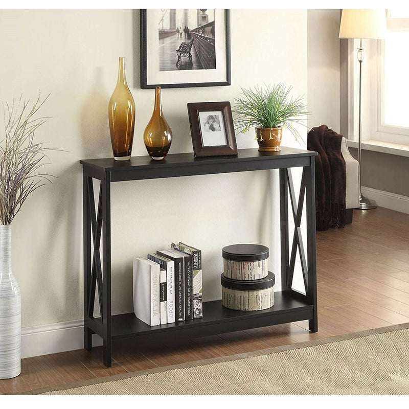 Black Wood Console Sofa Table with Bottom Storage Shelf, photo 3 of 3