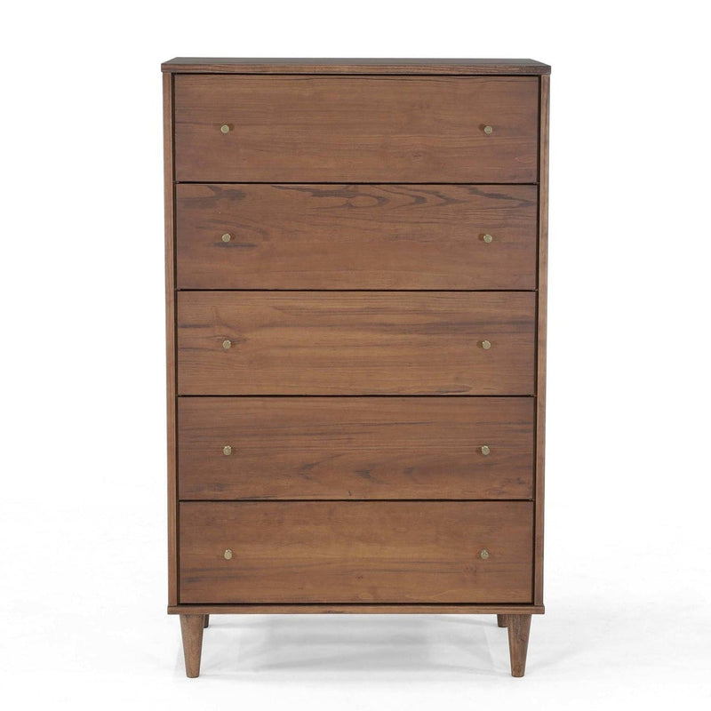 Farmhouse Rustic Walnut Mid Century 5 Drawer Chest, photo 2 of 5