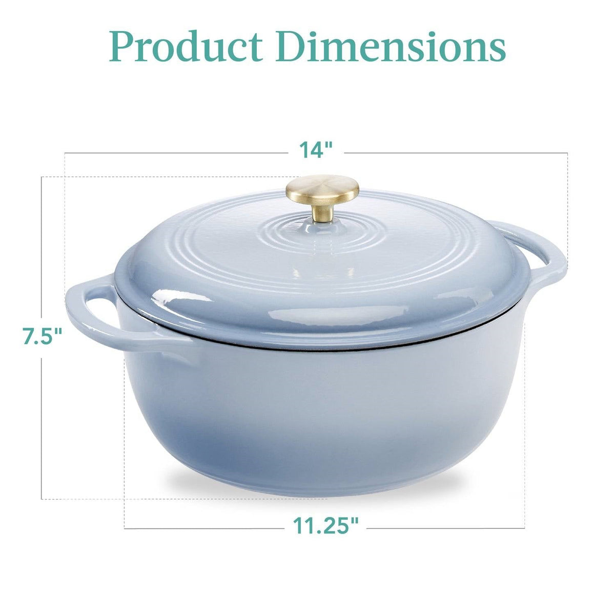6 Quart Large Baby Blue Enamel Cast-Iron Dutch Oven Kitchen Cookware, photo 3 of 3