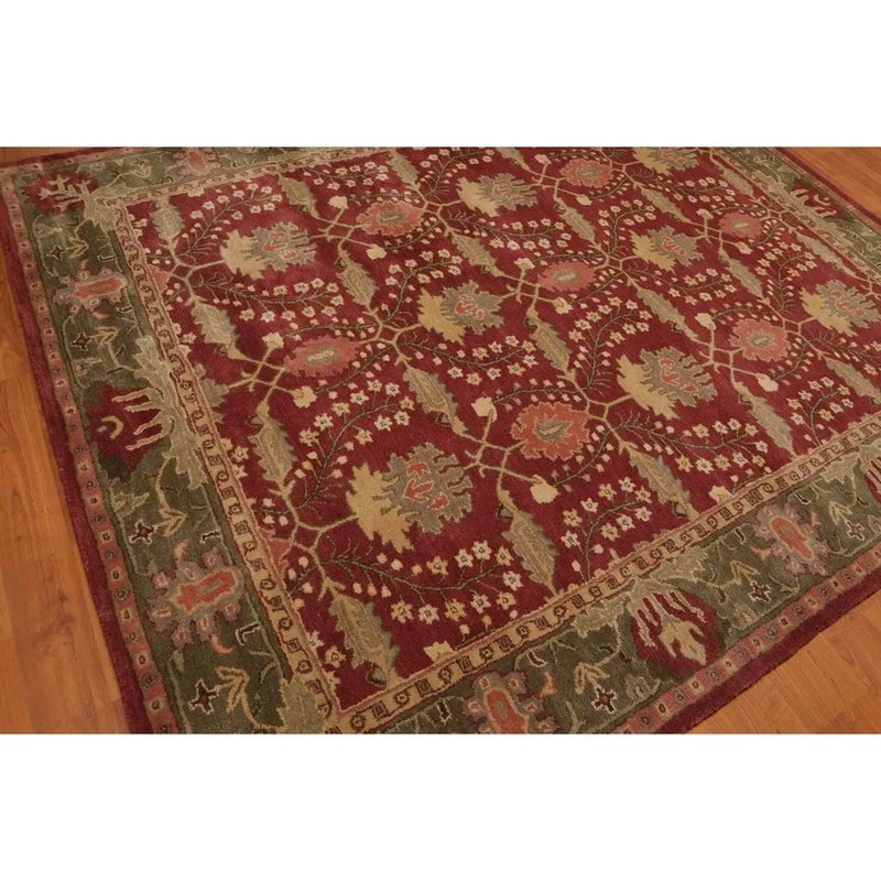 Multi Size Rusty Red, Green Hand Tufted William Morris Arts & Craft 100% Wool Oriental Area Rug