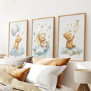 Set of 3 Teddy Bear with Balloon Print Decor Set by Wall Art Set