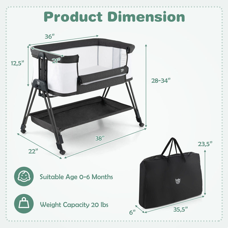 Portable Bedside Sleeper for Baby with 7 Adjustable Heights-Black, photo 3 of 4