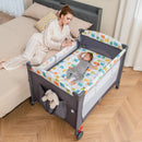 5-in-1 Baby Nursery Center Foldable Toddler Bedside Crib with Music Box by LJGDeals