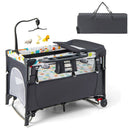 5-in-1 Baby Nursery Center Foldable Toddler Bedside Crib with Music Box