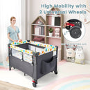 5-in-1 Baby Nursery Center Foldable Toddler Bedside Crib with Music Box by LJGDeals