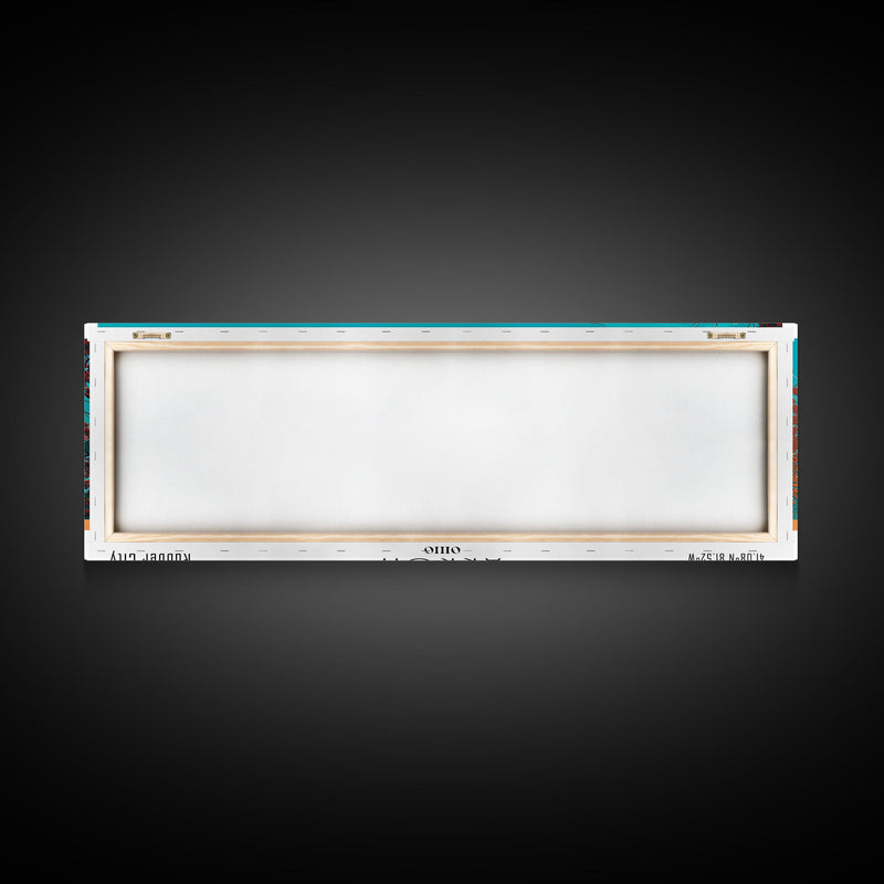 Akron Ohio Panoramic Painting, Mid Century Modern Framed Canvas Print, Retro Pop Art Travel Poster, Living Room Wall Art Decor, City Art