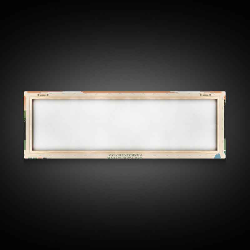 Canoe Lake Saskatchewan Framed Canvas Print, Midcentury Modern Panoramic Wall Art, Living Room Decor, Pop Art, Travel Poster Art, Scenic Nature Painting