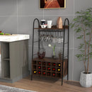 Baker's Rack with Detachable Wine Rack and 5 Rows of Stemware Holder-Rustic Brown by LJGDeals
