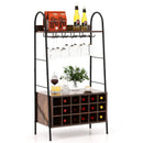 Baker's Rack with Detachable Wine Rack and 5 Rows of Stemware Holder-Rustic Brown by LJGDeals