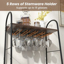 Baker's Rack with Detachable Wine Rack and 5 Rows of Stemware Holder-Rustic Brown by LJGDeals