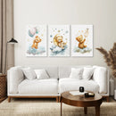 Set of 3 Teddy Bear with Balloon Print Decor Set by Wall Art Set