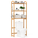 3-Tier Bamboo Bathroom Floor Organizer with 5-Position Shelves and 3 Hooks-Natural