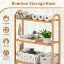 3-Tier Bamboo Bathroom Floor Organizer with 5-Position Shelves and 3 Hooks-Natural by LJGDeals