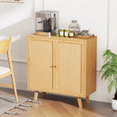Bamboo Buffet Storage Cabinet with PE Rattan Doors and Freestanding Kitchen Cupboard-Natural by LJGDeals