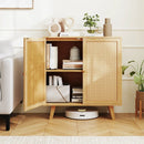 Bamboo Buffet Storage Cabinet with PE Rattan Doors and Freestanding Kitchen Cupboard-Natural by LJGDeals