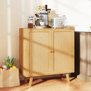 Bamboo Buffet Storage Cabinet with PE Rattan Doors and Freestanding Kitchen Cupboard-Natural by LJGDeals