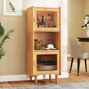 3-Cube Bamboo Storage Cabinet with Open Compartment and 2 Acrylic Doors-Natural by LJGDeals