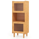 3-Cube Bamboo Storage Cabinet with Open Compartment and 2 Acrylic Doors-Natural by LJGDeals
