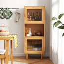 3-Cube Bamboo Storage Cabinet with Open Compartment and 2 Acrylic Doors-Natural by LJGDeals