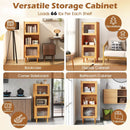 3-Cube Bamboo Storage Cabinet with Open Compartment and 2 Acrylic Doors-Natural by LJGDeals