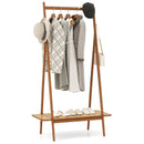 Bamboo Clothes Rack with Hanging Rod Rattan Shelf and Copper Hooks by LJGDeals