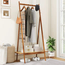 Bamboo Clothes Rack with Hanging Rod Rattan Shelf and Copper Hooks by LJGDeals