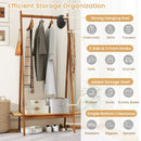 Bamboo Clothes Rack with Hanging Rod Rattan Shelf and Copper Hooks by LJGDeals