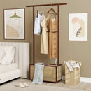 Bamboo Clothes Rack with Rattan Storage Basket and Wheels by LJGDeals