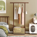 Bamboo Clothes Rack with Rattan Storage Basket and Wheels by LJGDeals