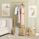 Bamboo Clothes Rack with Rattan Storage Basket and Wheels by LJGDeals