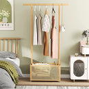 Bamboo Clothes Rack with Rattan Storage Basket and Wheels by LJGDeals