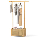 Bamboo Clothes Rack with Rattan Storage Basket and Wheels by LJGDeals