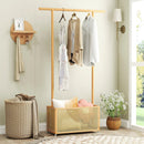 Bamboo Clothes Rack with Rattan Storage Basket and Wheels by LJGDeals