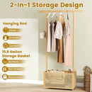 Bamboo Clothes Rack with Rattan Storage Basket and Wheels by LJGDeals