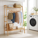 Bamboo Garment Rack with Shelves and Hanging Rod
