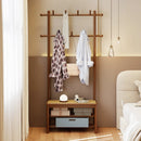 Bamboo Coat Rack PE Rattan Hall Tree with Bench and Shoe Storage 3-In-1 Entryway Bench by LJGDeals