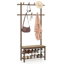 Bamboo Coat Rack PE Rattan Hall Tree with Bench and Shoe Storage 3-In-1 Entryway Bench by LJGDeals