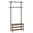 Bamboo Coat Rack PE Rattan Hall Tree with Bench and Shoe Storage 3-In-1 Entryway Bench by LJGDeals