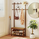 Bamboo Coat Rack PE Rattan Hall Tree with Bench and Shoe Storage 3-In-1 Entryway Bench by LJGDeals